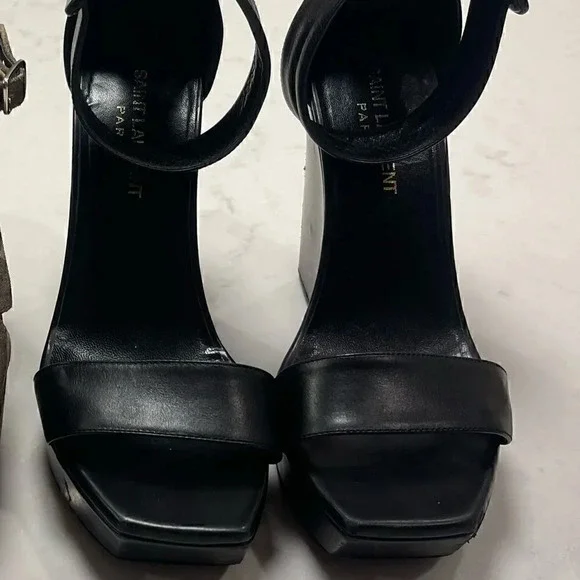 Saint Laurent Black Wedge Buckle Heel - Picture 10 of 14